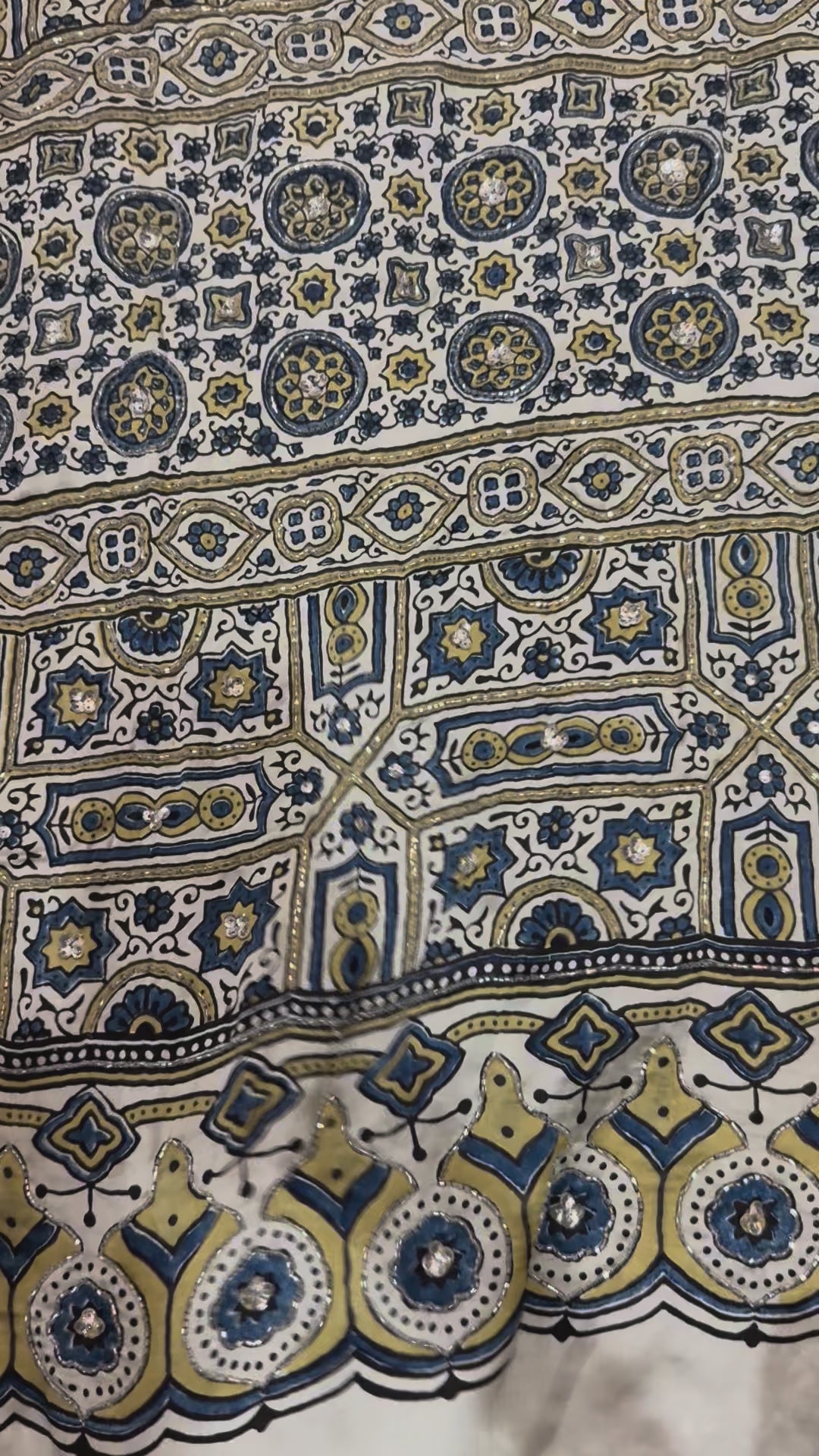 Ajrakh pure modal silk hand dyed, hand block printed and handworked saree