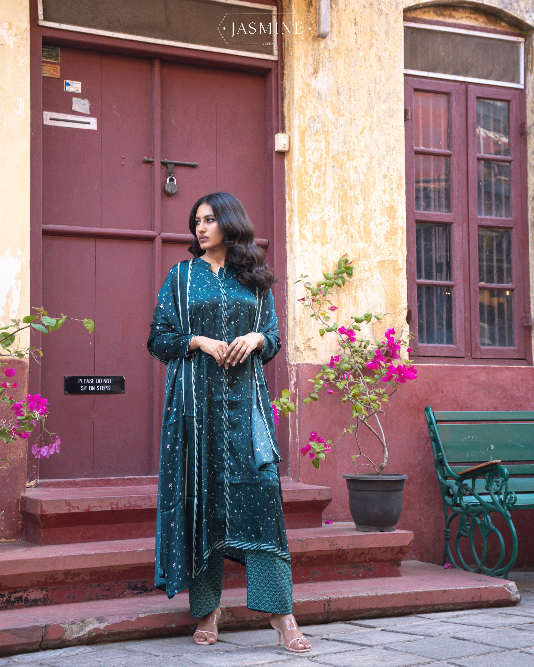 Jasmine in-house viscose silk top and dupatta set with lawn pants