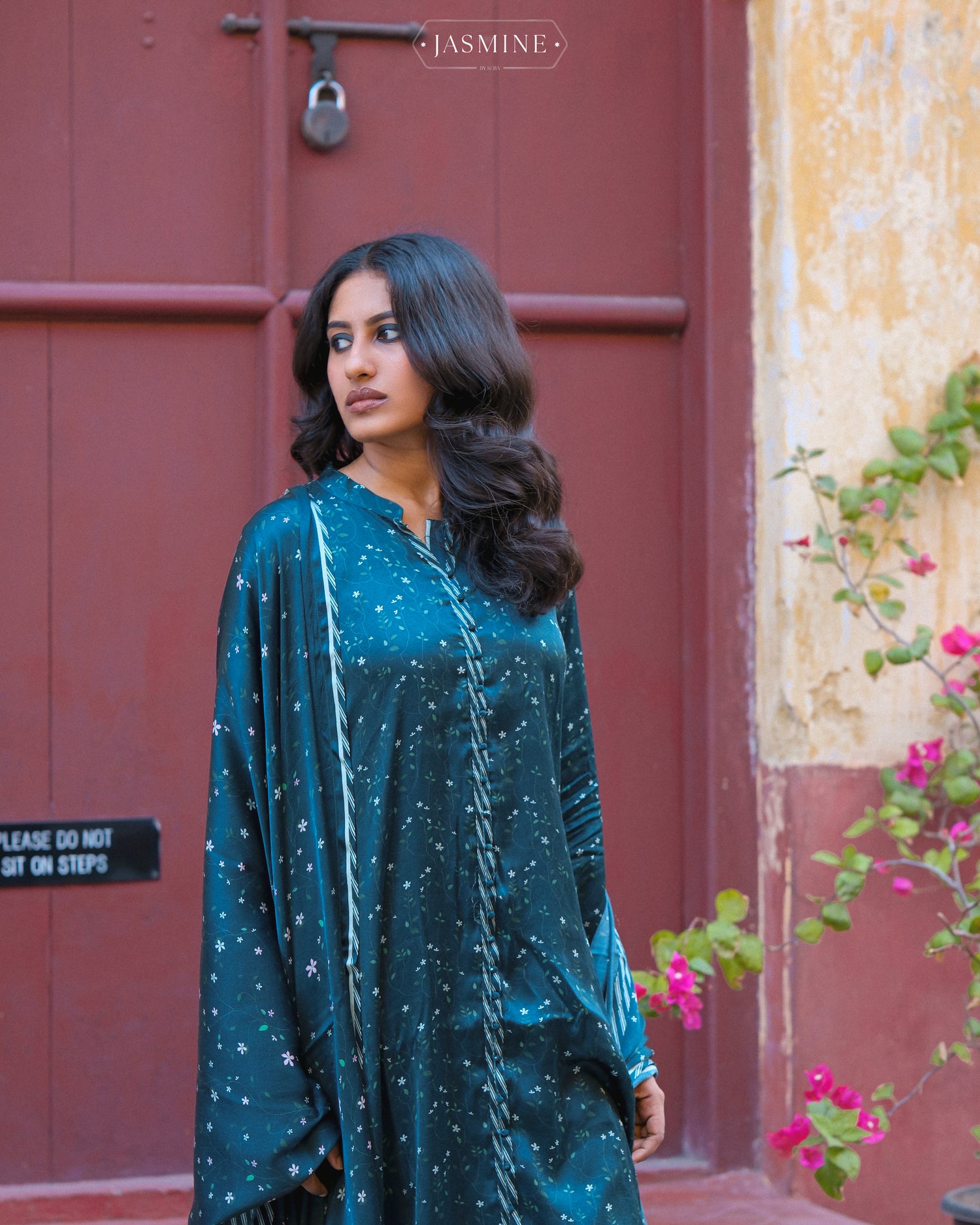 Jasmine in-house viscose silk top and dupatta set with lawn pants