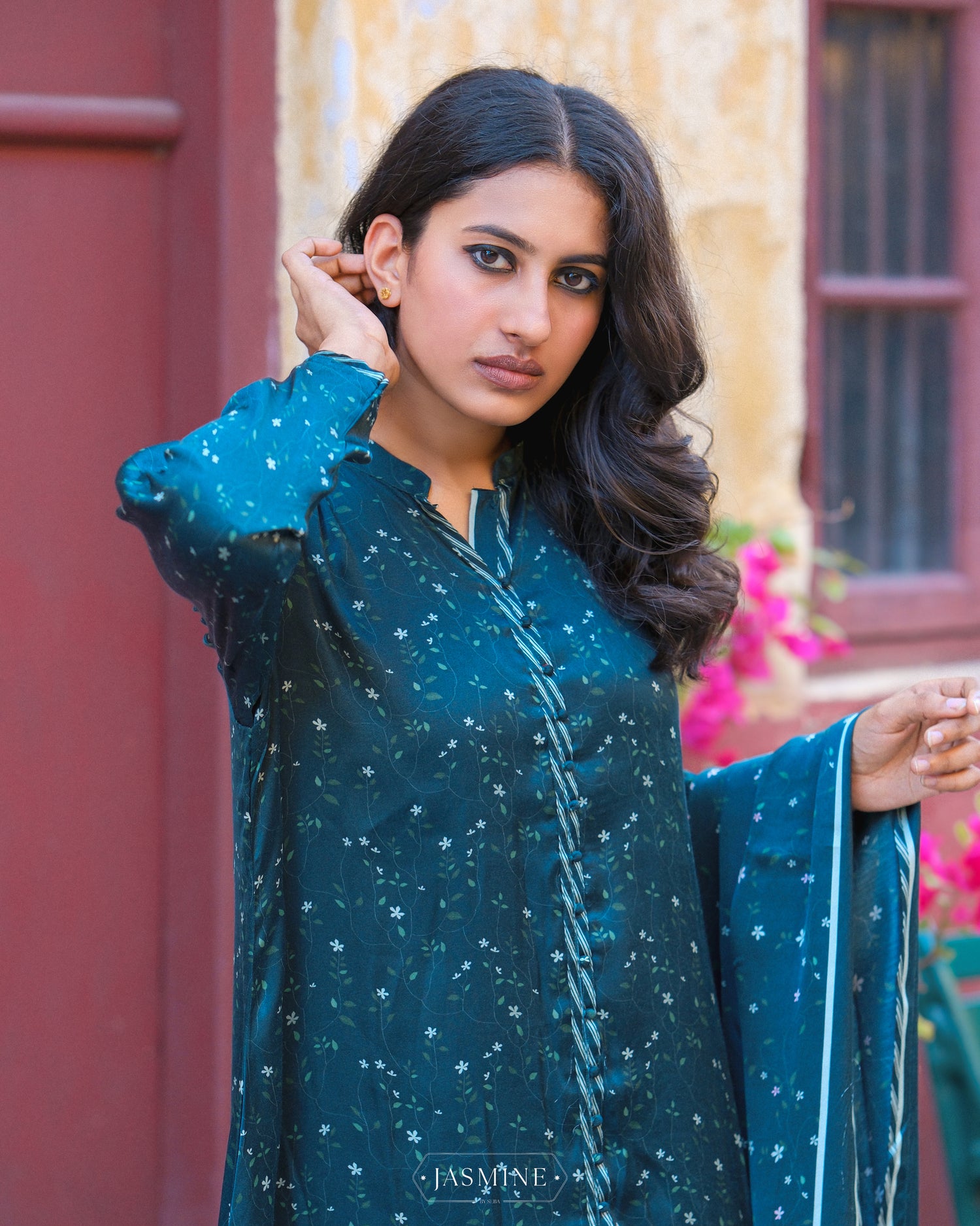 Jasmine in-house viscose silk top and dupatta set with lawn pants