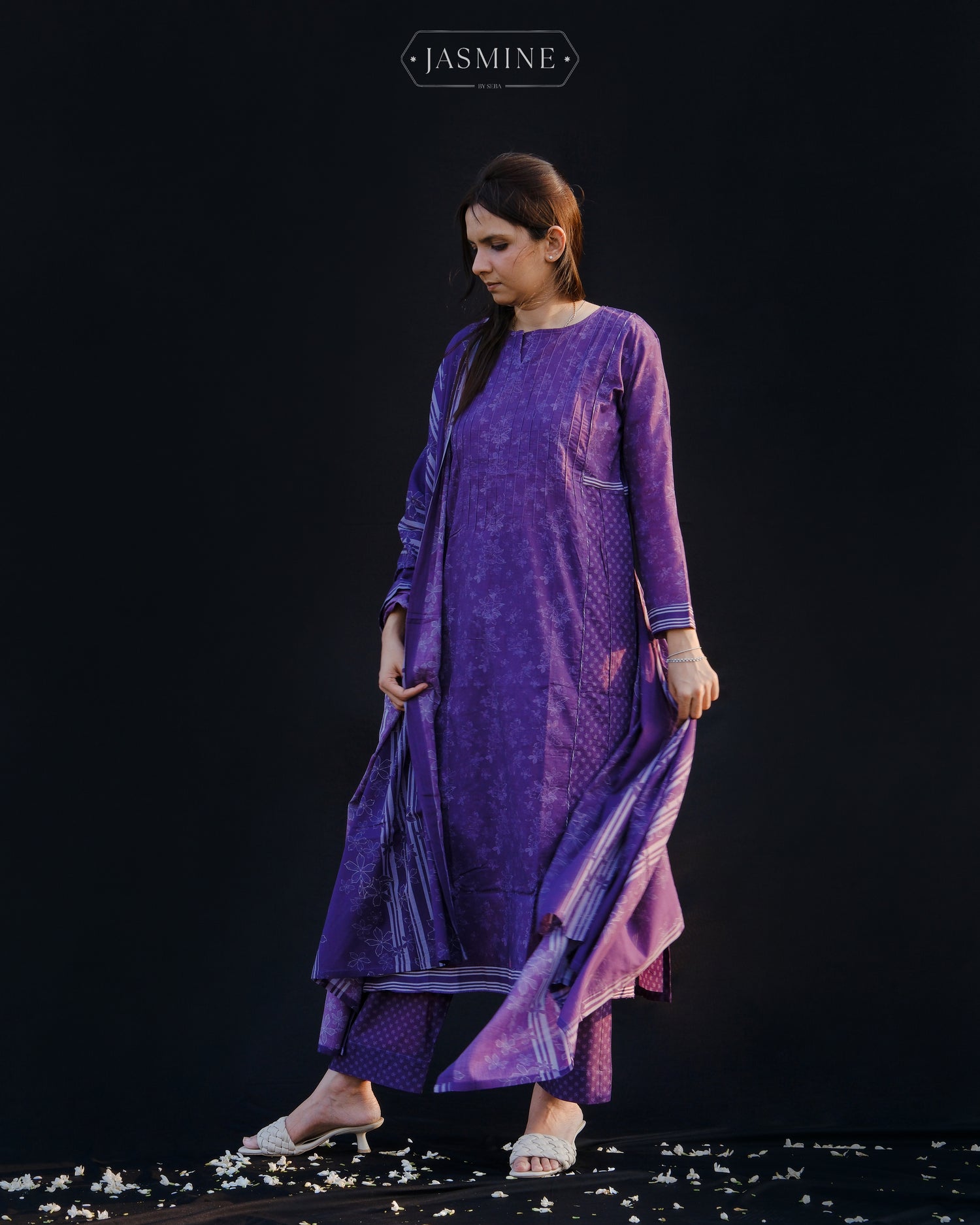 Jasmine in-house printed purple lawn salwar set