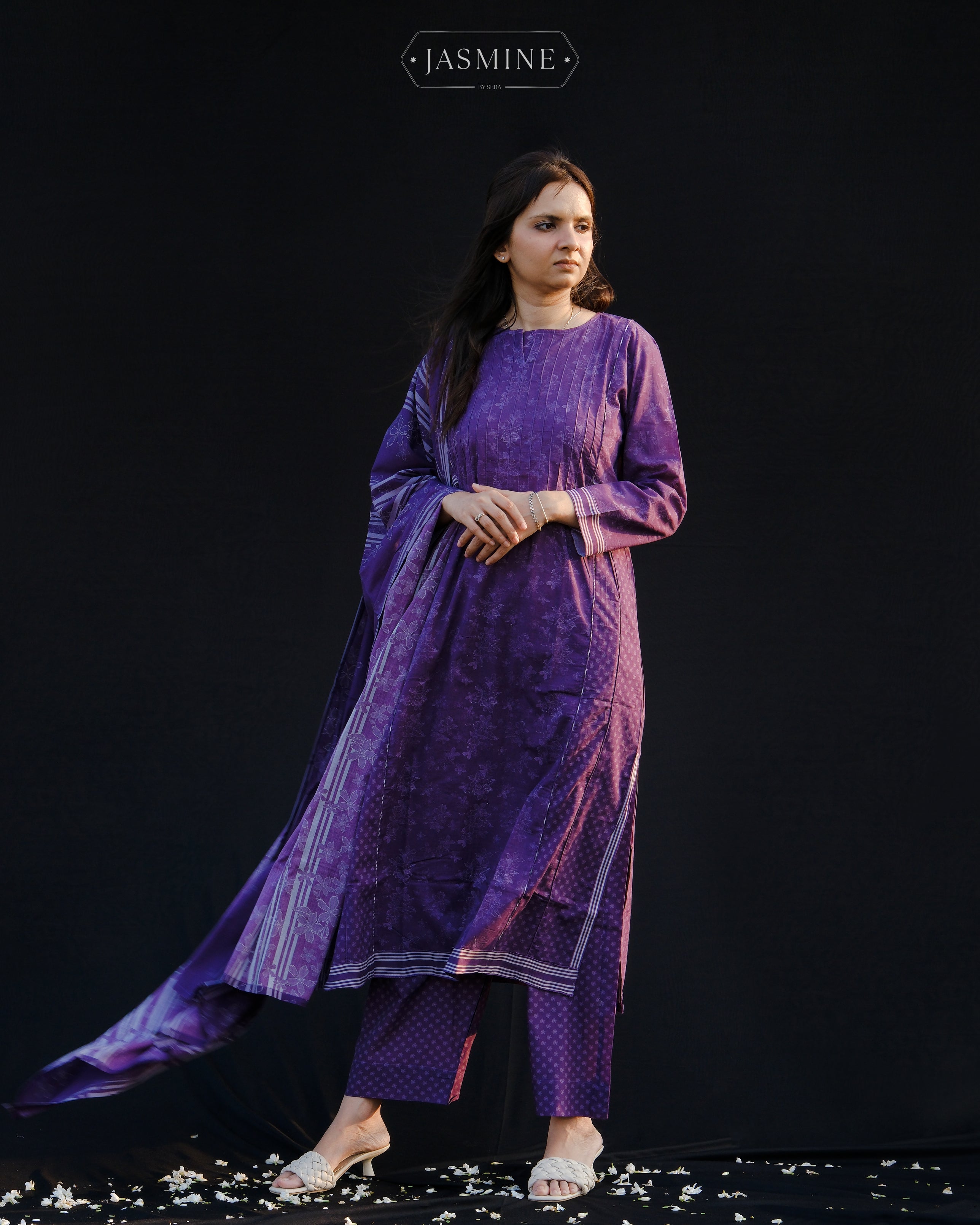 Jasmine in-house printed purple lawn salwar set