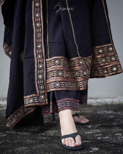 Ajrakh cotton sharara pant set in zardosi handwork