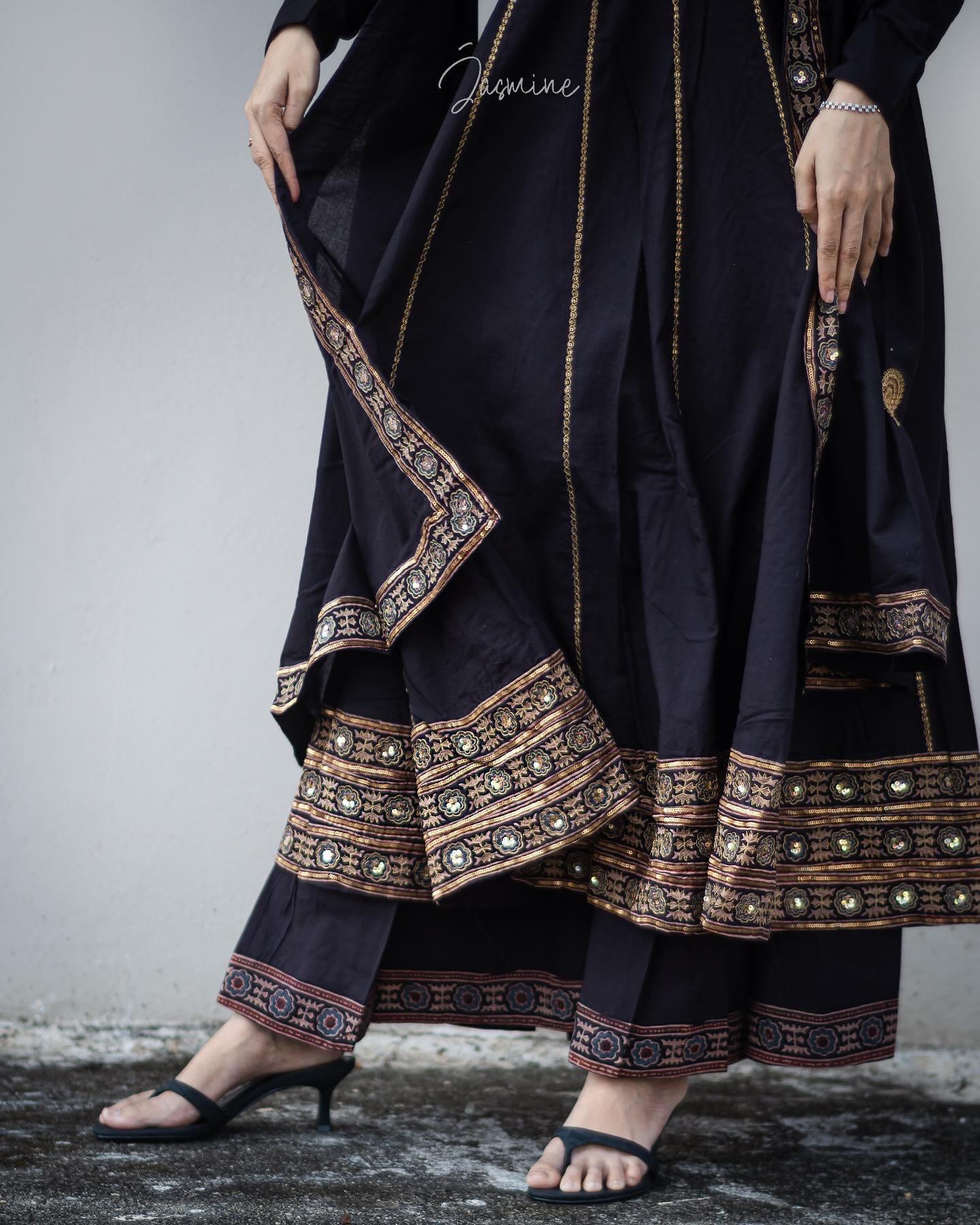 Ajrakh cotton sharara pant set in zardosi handwork